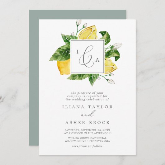 Invitation Jardin de citron moderne Mariage de monogramme off (Devant / Derrière)