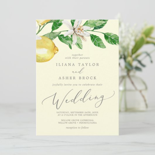 Invitation Jardin de citron moderne | Mariage jaune (Debout devant)