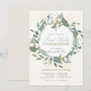 Invitation Jardin de coton blanc Première communion sainte