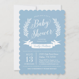 Invitation Jardin de Cottage Fantaisiste Bleu Clair pour Baby