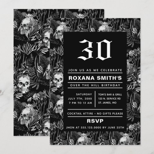 Invitation Jardin de crânes à l'aquarelle Over The Hill (Devant / Derrière)