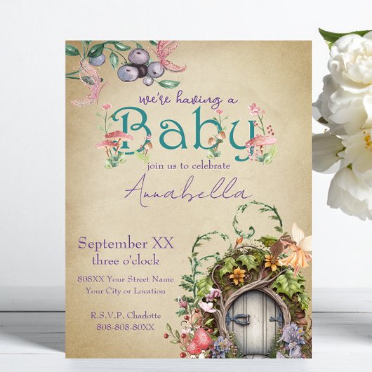 Invitation Jardin de Fée de Forêt Enchantée sur Parchemin Fad