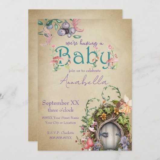 Invitation Jardin de Fée de Forêt Enchantée sur Parchemin Fad (Devant / Derrière)