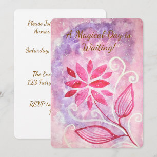Invitation Jardin de Fée Floral Rose Magique d'Anniversaire