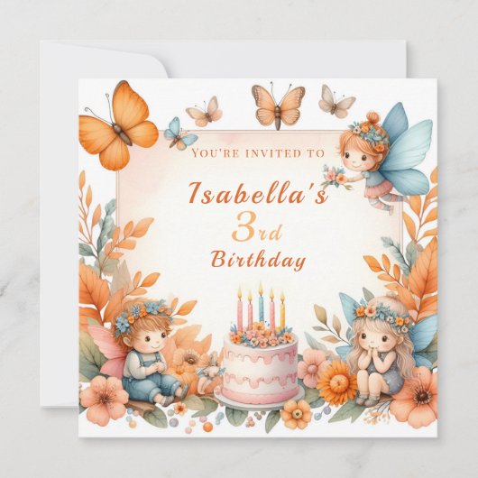 Invitation Jardin de Fée Magique Orange - Anniversaire (Devant)