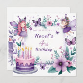 Invitation Jardin de Fée Magique Violet - Anniversaire (Devant / Derrière)