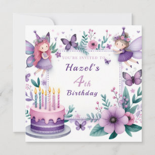 Invitation Jardin de Fée Magique Violet - Anniversaire