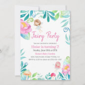 Invitation Jardin de fées à l'aquarelle adorable pour fête d' (Devant)