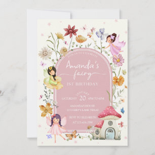 Invitation Jardin de fées enchanté Floral Fille 1er anniversa