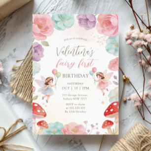 Invitation Jardin de fées floral coloré pour un premier anniv