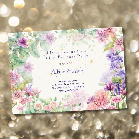 Invitation Jardin de fleurs aquarelle anniversaire