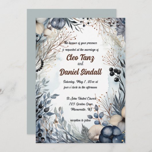 Invitation Jardin de fleurs bleues modifiable (Devant / Derrière)