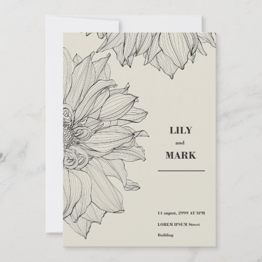 Invitation Jardin de fleurs Dahlia. Arrière - plan gravé. (Devant)