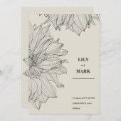 Invitation Jardin de fleurs Dahlia. Arrière - plan gravé. (Devant / Derrière)