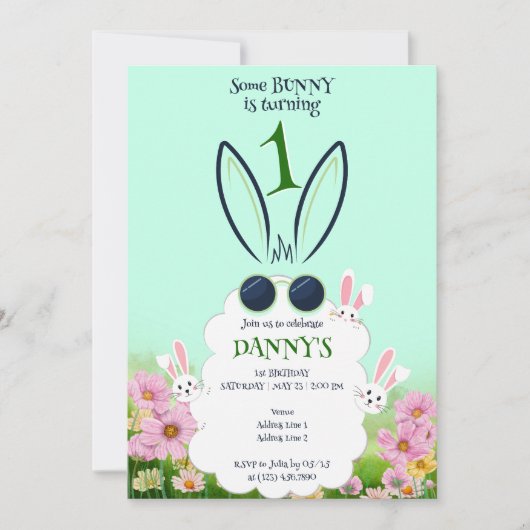 Invitation Jardin de fleurs de lapin vert Printemps été Anniv (Devant)