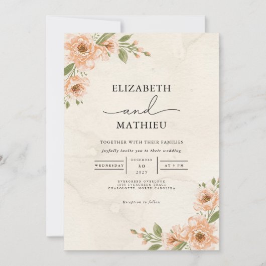 Invitation Jardin de fleurs de pêche Mariage de fleurs (Devant)