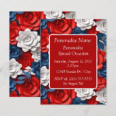 Invitation Jardin de fleurs patriotique rouge blanc bleu élég (Devant / Derrière)
