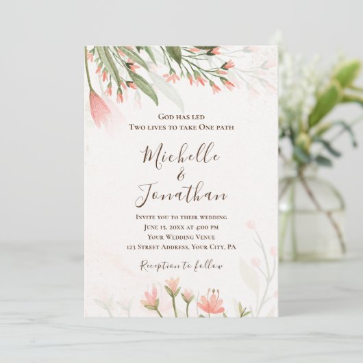 Invitation Jardin de fleurs rose simple (Debout devant)