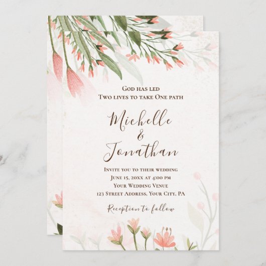 Invitation Jardin de fleurs rose simple (Devant / Derrière)