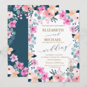 Invitation Jardin de fleurs roses à l'aquarelle (Devant / Derrière)