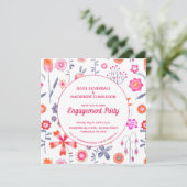 Invitation Jardin de fleurs roses moderne Fiançailles Boho (Debout devant)