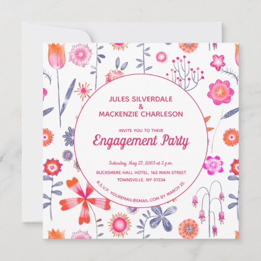 Invitation Jardin de fleurs roses moderne Fiançailles Boho (Devant)