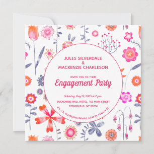 Invitation Jardin de fleurs roses moderne Fiançailles Boho