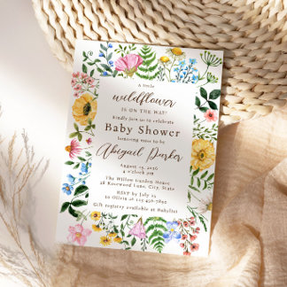 Invitation Jardin de fleurs sauvages à l'aquarelle Baby Showe