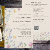 Invitation Jardin de Fleurs Sauvages Code QR 2 Faces Mariage
