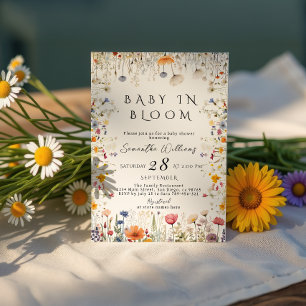 Invitation Jardin de Fleurs Sauvages Douces Bébé en Fleur Bab