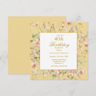 Invitation Jardin de fleurs sauvages jaunes 40e anniversaire