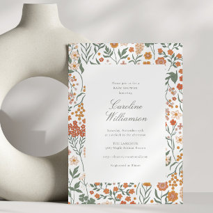 Invitation Jardin de fleurs sauvages orange Baby Shower Moder