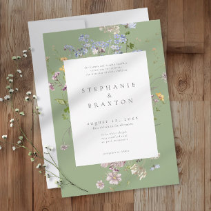 Invitation Jardin de fleurs sauvages sauge Mariage élégant