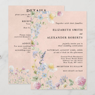 Invitation Jardin de Fleurs Sauvages Stonewash Blush Code QR