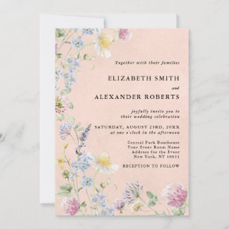 Invitation Jardin de Fleurs Sauvages Stonewash Rose Mariage