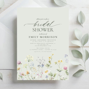 Invitation Jardin de fleurs vert sauge aquarelle Baby Shower
