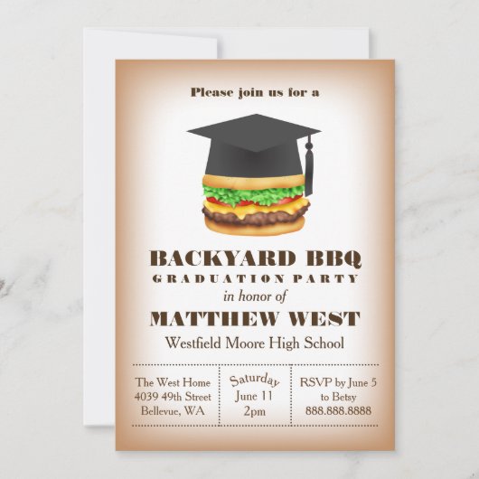Invitation Jardin de graduation Barbecue BBQ Party Cookout (Devant)