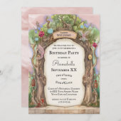 Invitation Jardin de la Fée de la Forêt Enchantée en rose (Devant / Derrière)