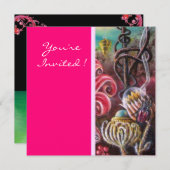 Invitation JARDIN DE LA MELISSA 2, rouge vif, vert rose (Devant / Derrière)