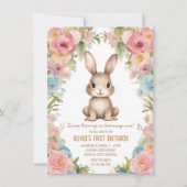 Invitation Jardin de lapin lapin rose vif Anniversaire (Devant)