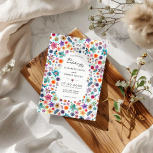 Invitation Jardin de Mariage aux fleurs sauvages peintes à la