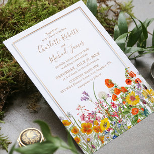 Invitation Jardin de mariage champêtre coloré de fleurs sauva
