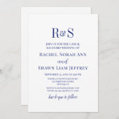 Invitation Jardin de Mariage de Monogramme bleu marine (Devant / Derrière)