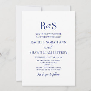 Invitation Jardin de Mariage de Monogramme bleu marine