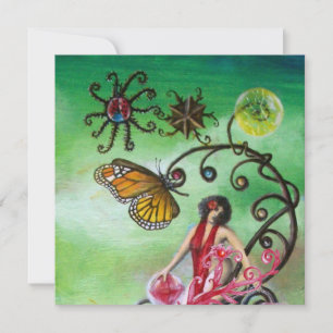 Invitation JARDIN DE MELISSA 2, rouge vif, rose vert