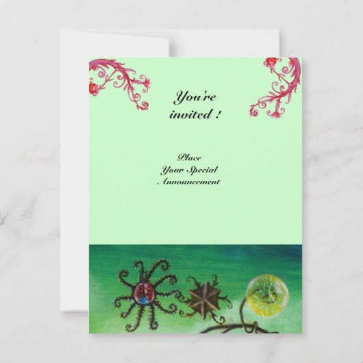 Invitation JARDIN DE MÉLISSA, rouge vif, rose vert (Dos)