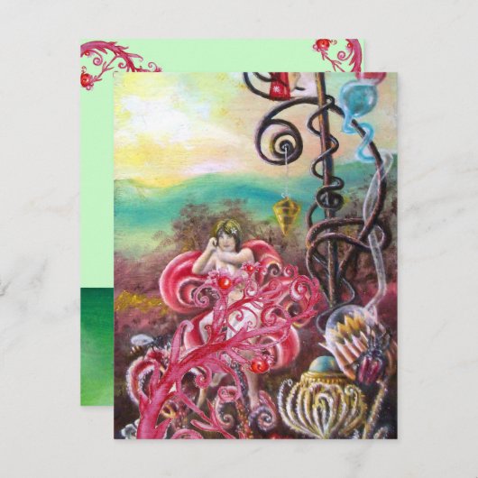 Invitation JARDIN DE MÉLISSA, rouge vif, rose vert (Devant / Derrière)