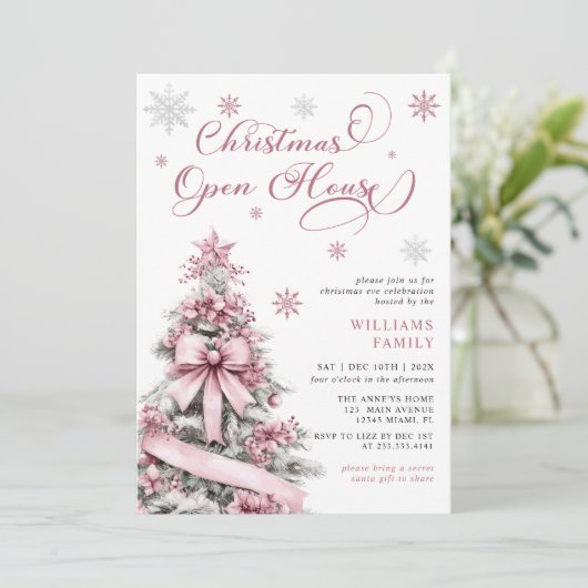 Invitation Jardin de Noël rose moderne Open House (Debout devant)