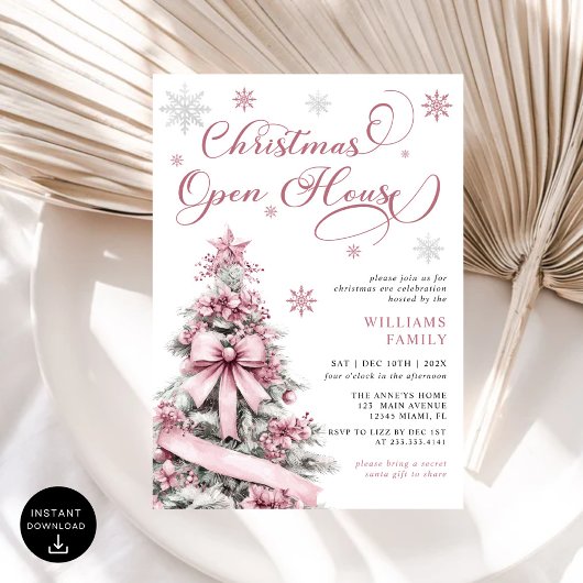 Invitation Jardin de Noël rose moderne Open House