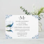 Invitation Jardin de paions pour anniversaire de mariage bleu (Debout devant)